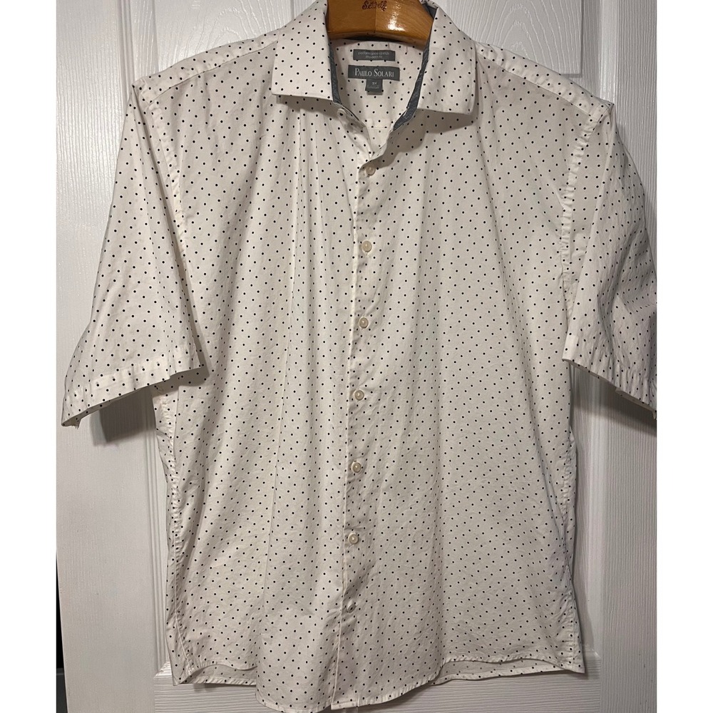 Paulo Solari Mens 3X White Polka Dot Short Sleeve Performance Stretch Modern Fit